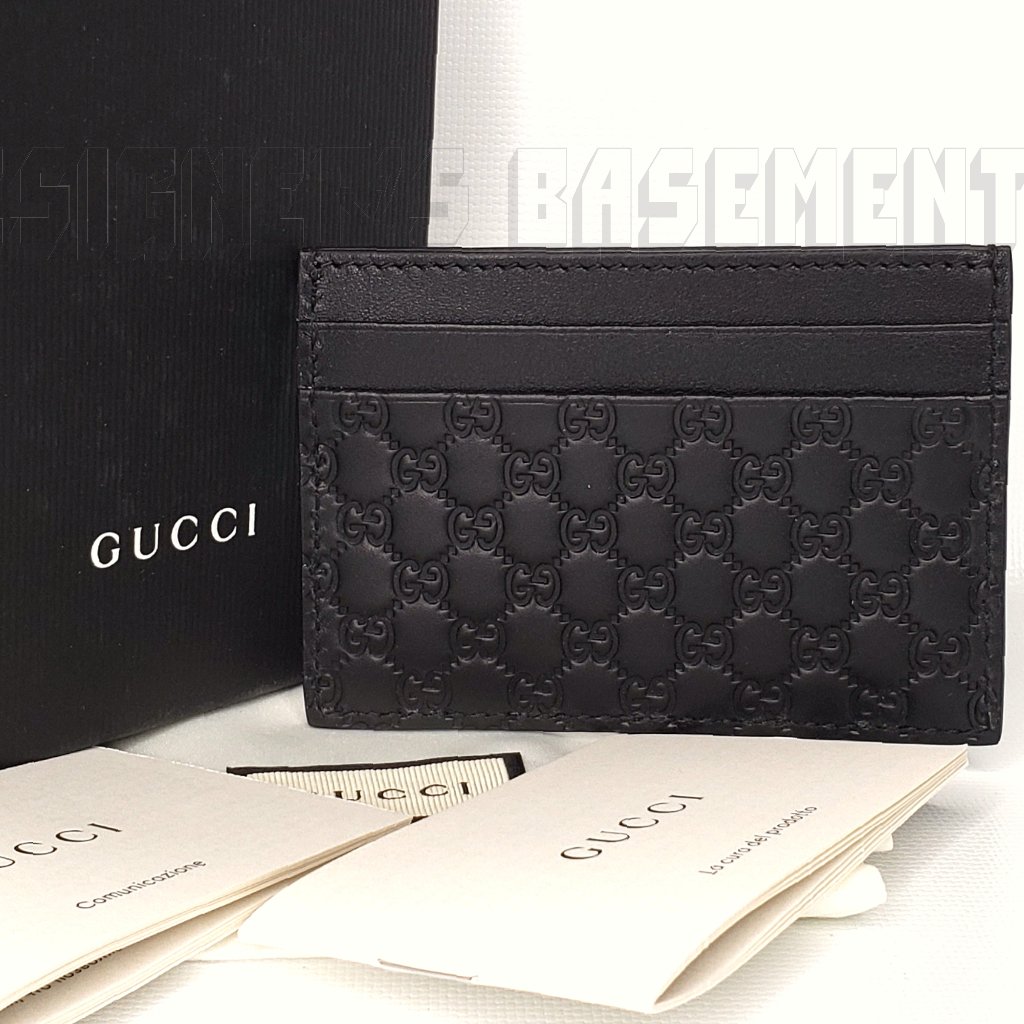 Gucci Black Micro G Microguccissima Embossed Leather Card Case Wallet New In Box
